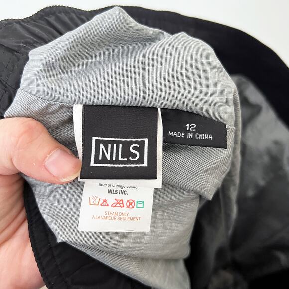 [NILS Sportswear] Black Water Resistant Nylon Winter Snowboard Ski Pants Sz 12 - Picture 9 of 11